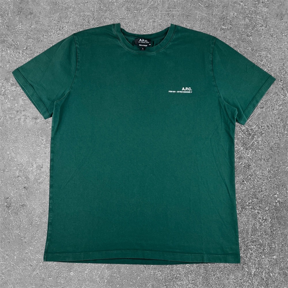 A.P.C. Rue Madame T-Shirt Mens Large Green Short Sleeve Minimalist Logo Paris